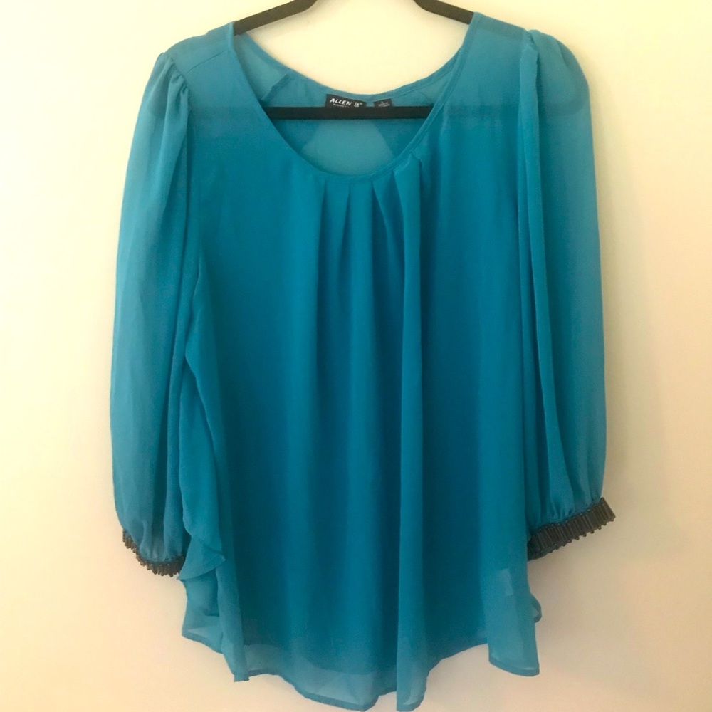 Allen B. by Allen Schwartz sheer turquoise blouse, women’s size large